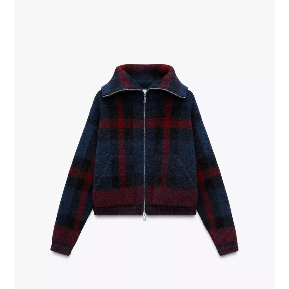 Zara Checkered Jacket in Navy and Burgundy